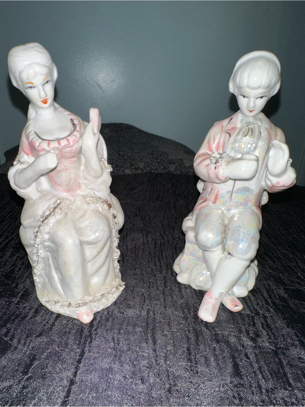 Vintage Porcelain Figurine Pair in White and Pink - Home Accents
